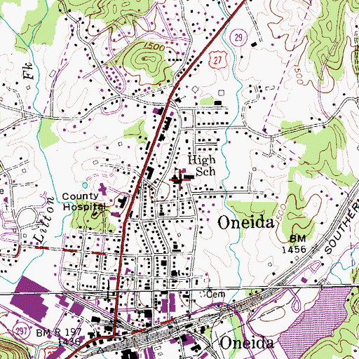Topographic Map of Oneida High School, TN