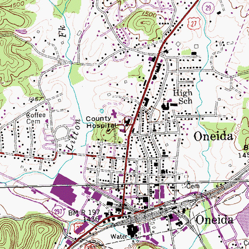 Topographic Map of Saint Marys Medical Center of Scott County, TN