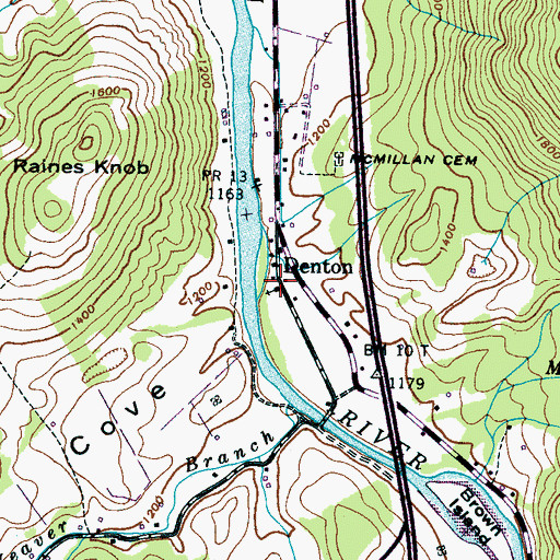 Topographic Map of Denton Baptist Church, TN