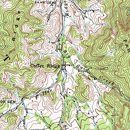 Topographic Map of Coffee Ridge Baptist Church, TN