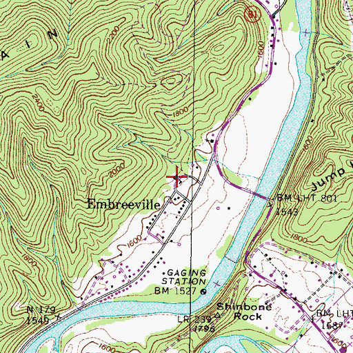 Topographic Map of Embreeville School (historical), TN