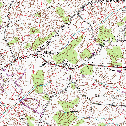 Topographic Map of Midway Baptist Church, TN