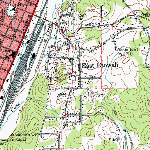 Topographic Map of East Etowah School (historical), TN