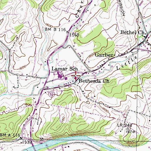 Topographic Map of Bethesda Cemetery, TN
