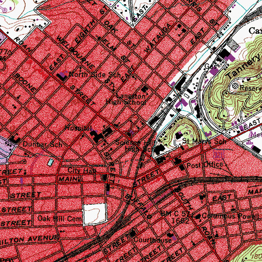 Topographic Map of Central Baptist Church, TN