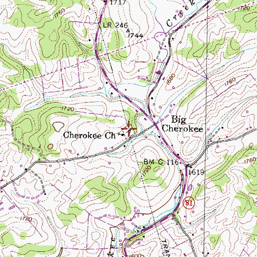 Topographic Map of Cherokee Cemetery, TN