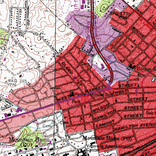 Topographic Map of Clark Street Baptist Church, TN