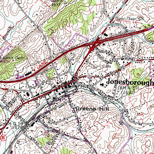 Topographic Map of First Baptist Church, TN