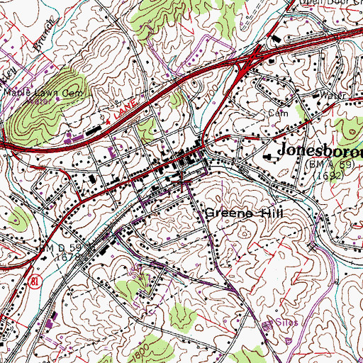 Topographic Map of First Christian Church, TN