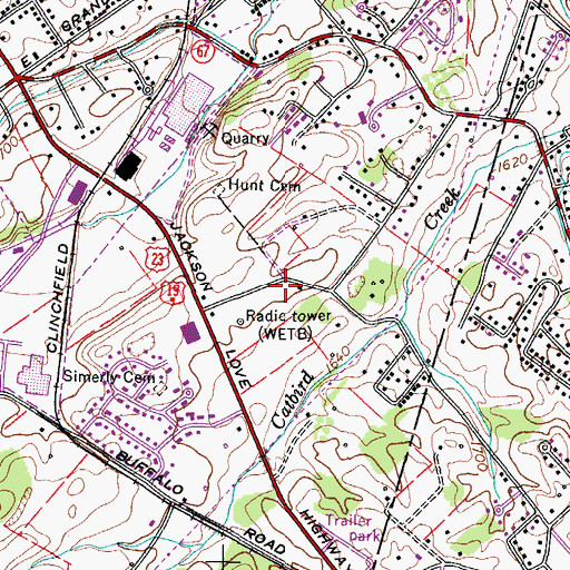 Topographic Map of Hunt Cemetery, TN