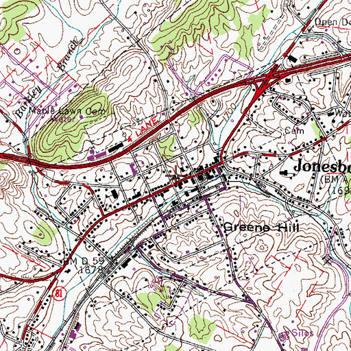 Topographic Map of Jonesboro Presbyterian Church, TN