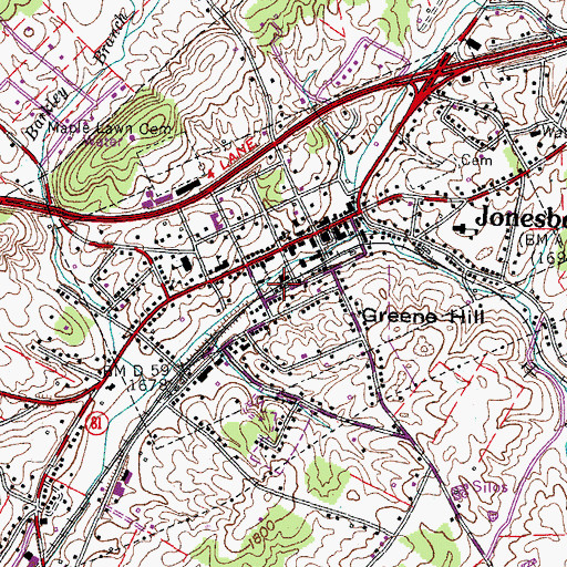 Topographic Map of Jonesborough Church of Christ, TN