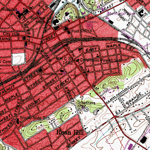 Topographic Map of Locust Street Church of Christ, TN