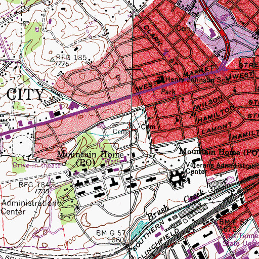 Topographic Map of Mountain Home Cemetery, TN