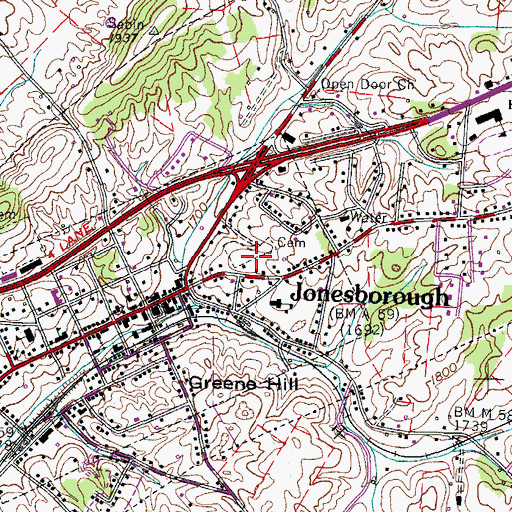 Topographic Map of Old Jonesboro Cemetery, TN