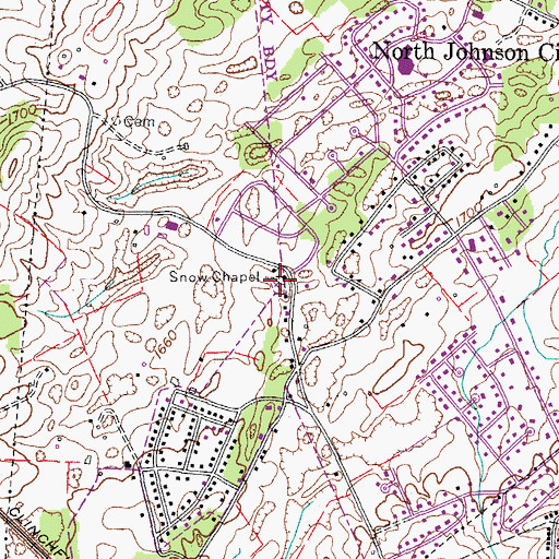 Topographic Map of Snow Chapel Cemetery, TN