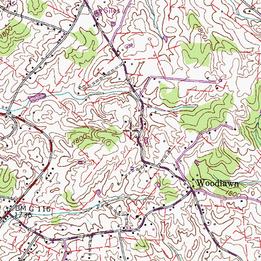 Topographic Map of Vaughn Cemetery, TN