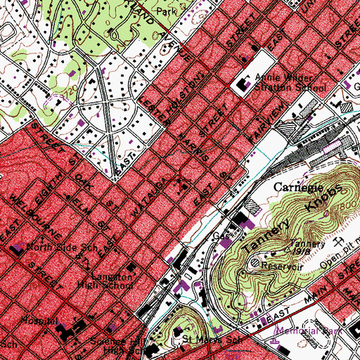 Topographic Map of Watauga Avenue Presbyterian Church, TN