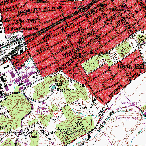 Topographic Map of Young Cemetery, TN