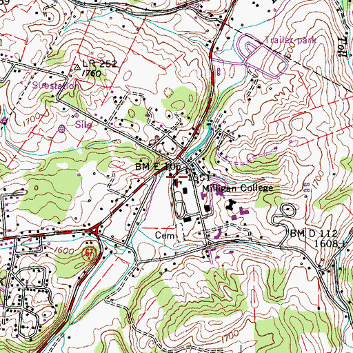 Topographic Map of Milligan School (historical), TN