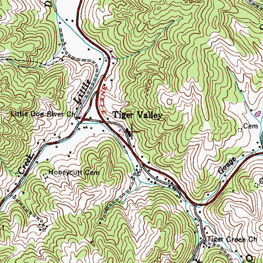 Topographic Map of Tiger Valley School (historical), TN