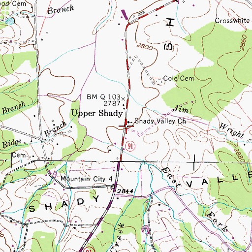 Topographic Map of Upper Shady, TN