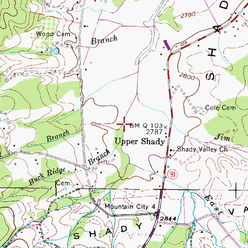 Topographic Map of Arnold Branch, TN