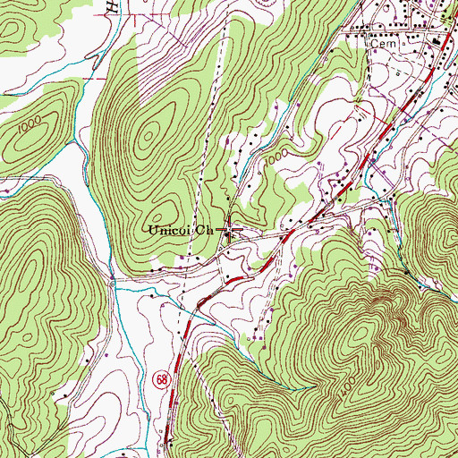 Topographic Map of Unicoi Church, TN