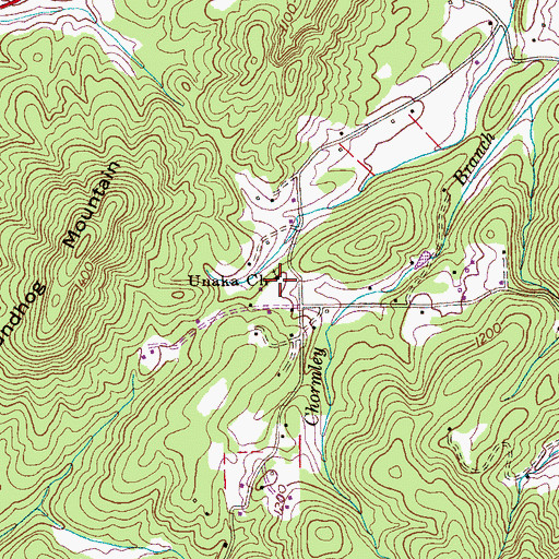 Topographic Map of Unaka Church, TN