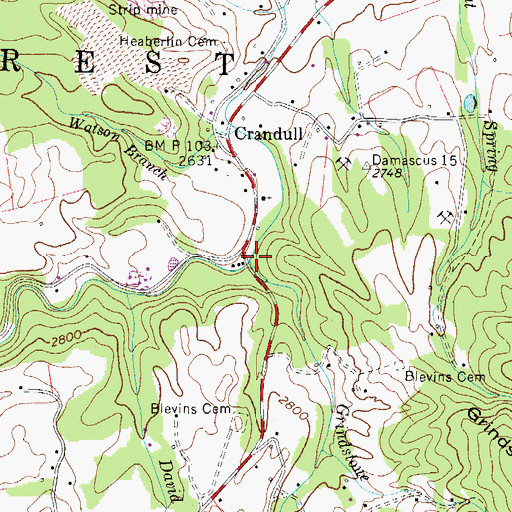 Topographic Map of Crandull, TN