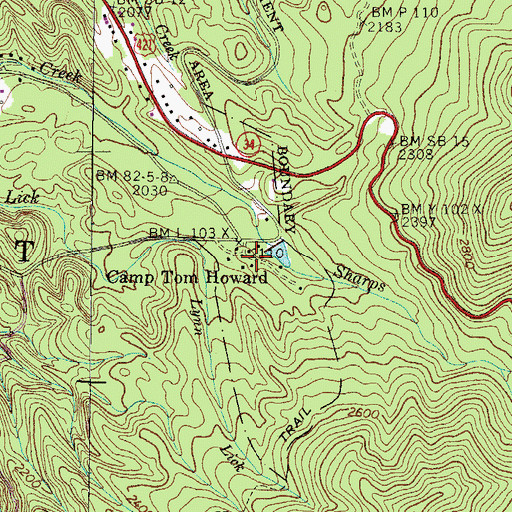 Topographic Map of Camp Tom Howard, TN