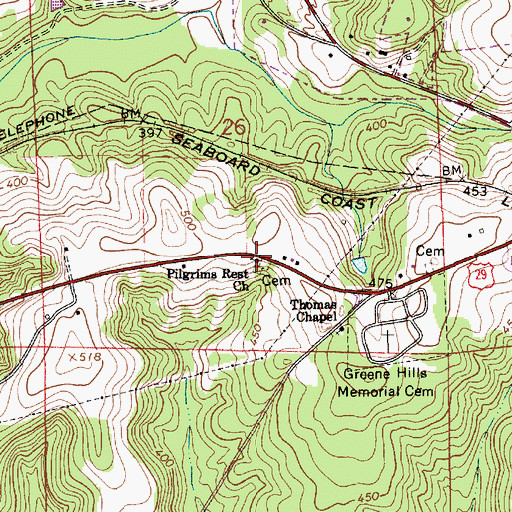 Topographic Map of Pilgrims Rest Baptist Church, AL
