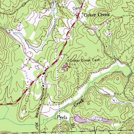 Topographic Map of Coker Creek Cemetery, TN