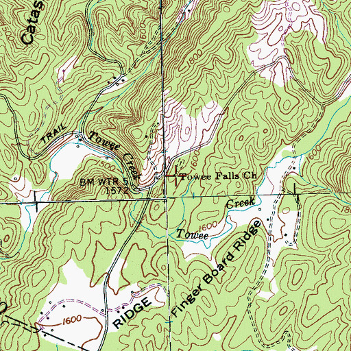 Topographic Map of Towee Falls Church, TN