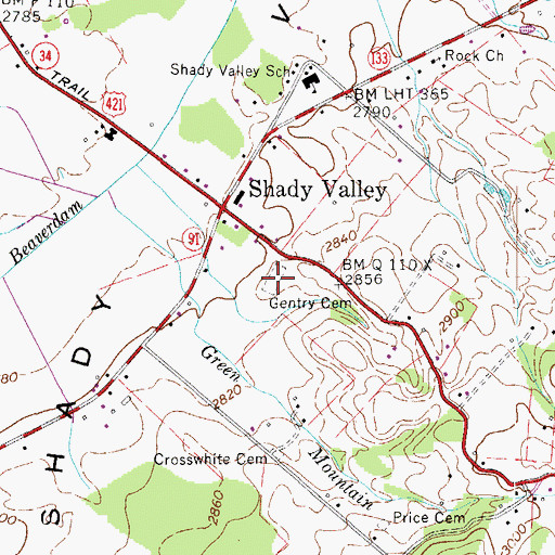 Topographic Map of Gentry Cemetery, TN