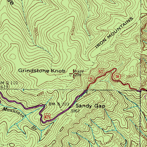 Topographic Map of Grindstone Knob, TN