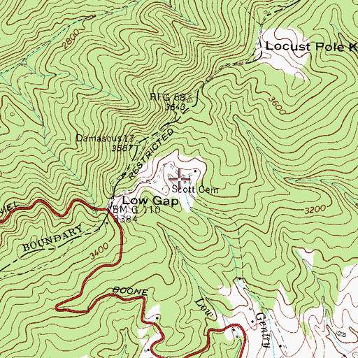 Topographic Map of Scott Cemetery, TN