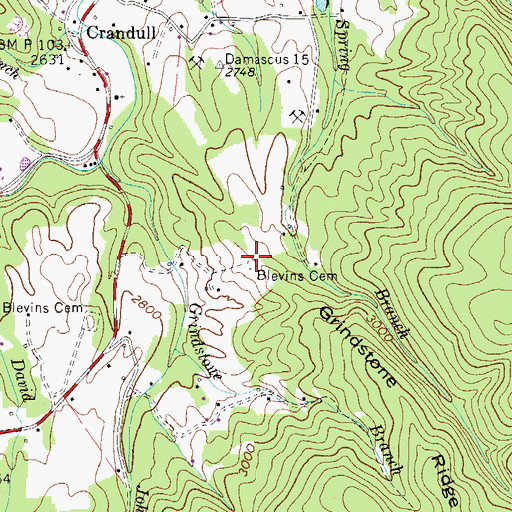 Topographic Map of Blevins Cemetery, TN