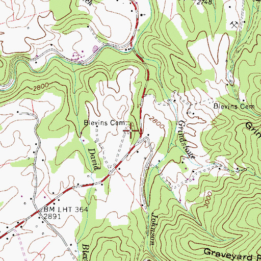 Topographic Map of Blevins Cemetery, TN