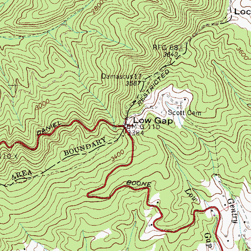 Topographic Map of Low Gap, TN