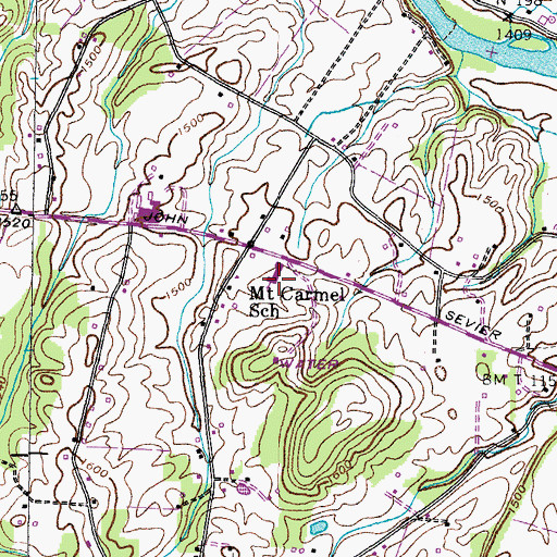 Topographic Map of Mount Carmel School, TN