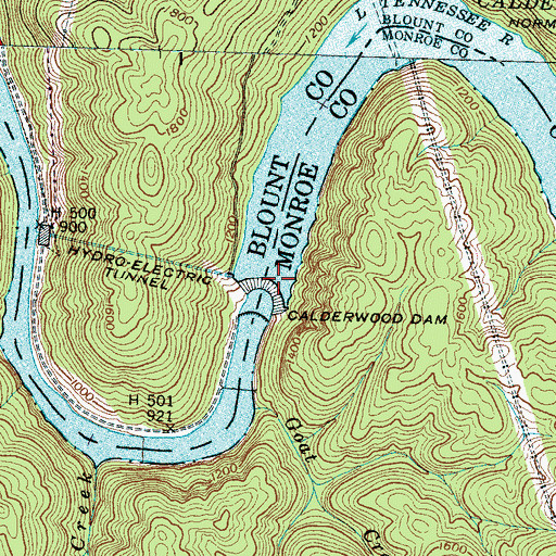Topographic Map of Calderwood Dam, TN