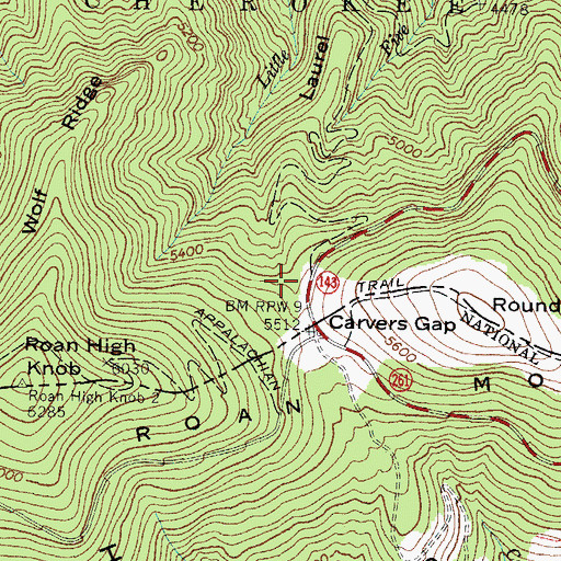 Topographic Map of Carvers Gap Picnic Area, TN
