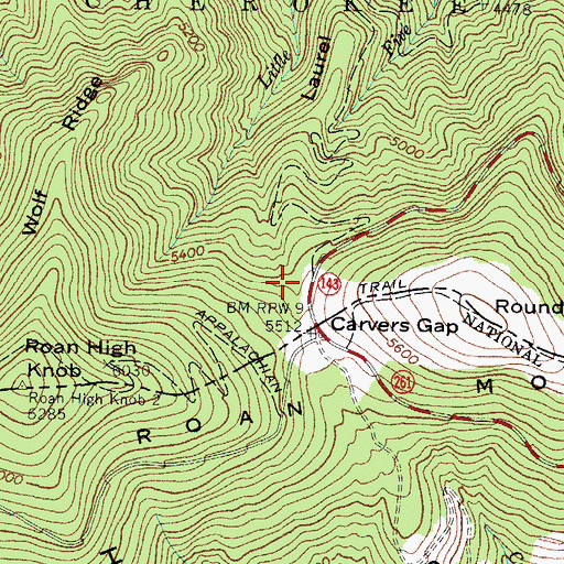 Topographic Map of Carvers Gap Picnic Area, TN