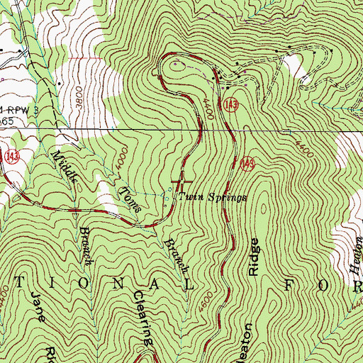 Topographic Map of Twin Springs Picnic Area, TN
