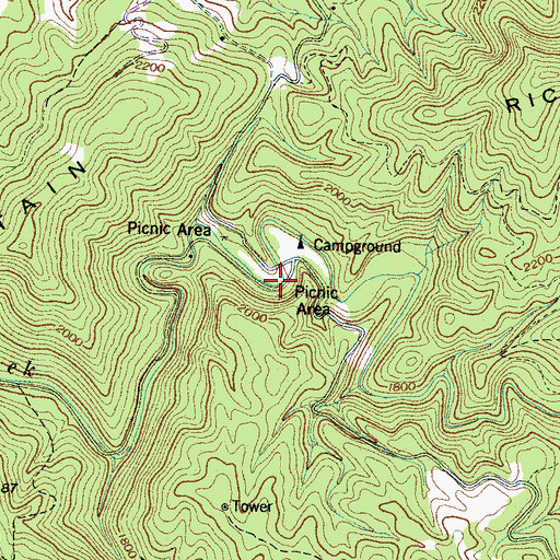 Topographic Map of Moses Turn Picnic Area, TN