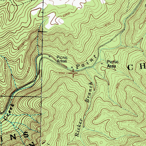 Topographic Map of Dudley Falls Picnic Area, TN