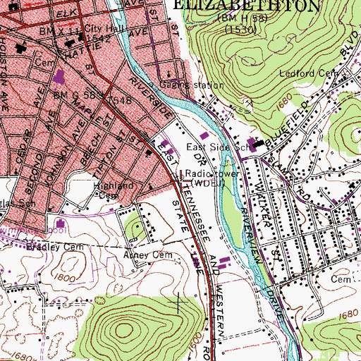 Topographic Map of WDEJ, TN