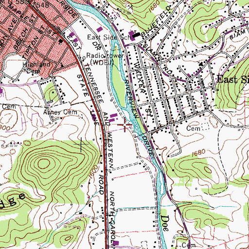 Topographic Map of Watauga Work Center, TN