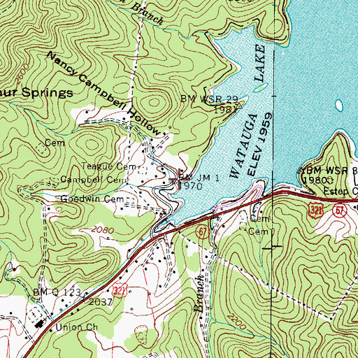 Topographic Map of Shook Branch Recreation Center, TN